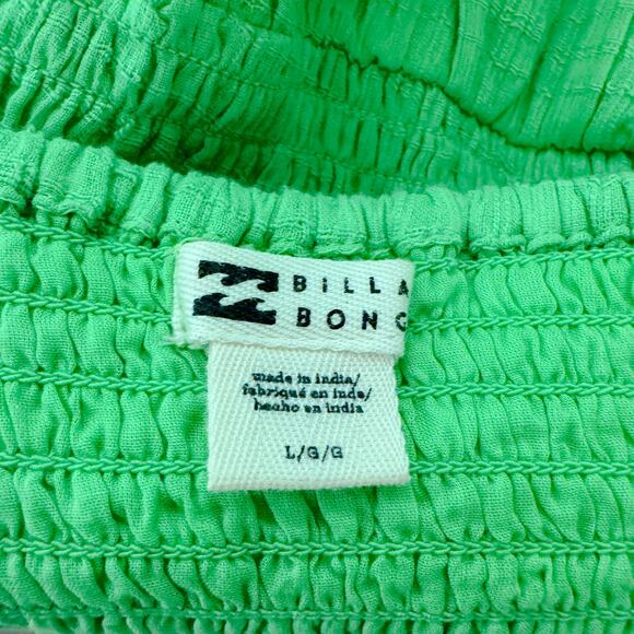 Billabong Sol Gauzy Puff Sleeve Mini Dress Bright Meadow Green Summer Size L NEW - Picture 8 of 12